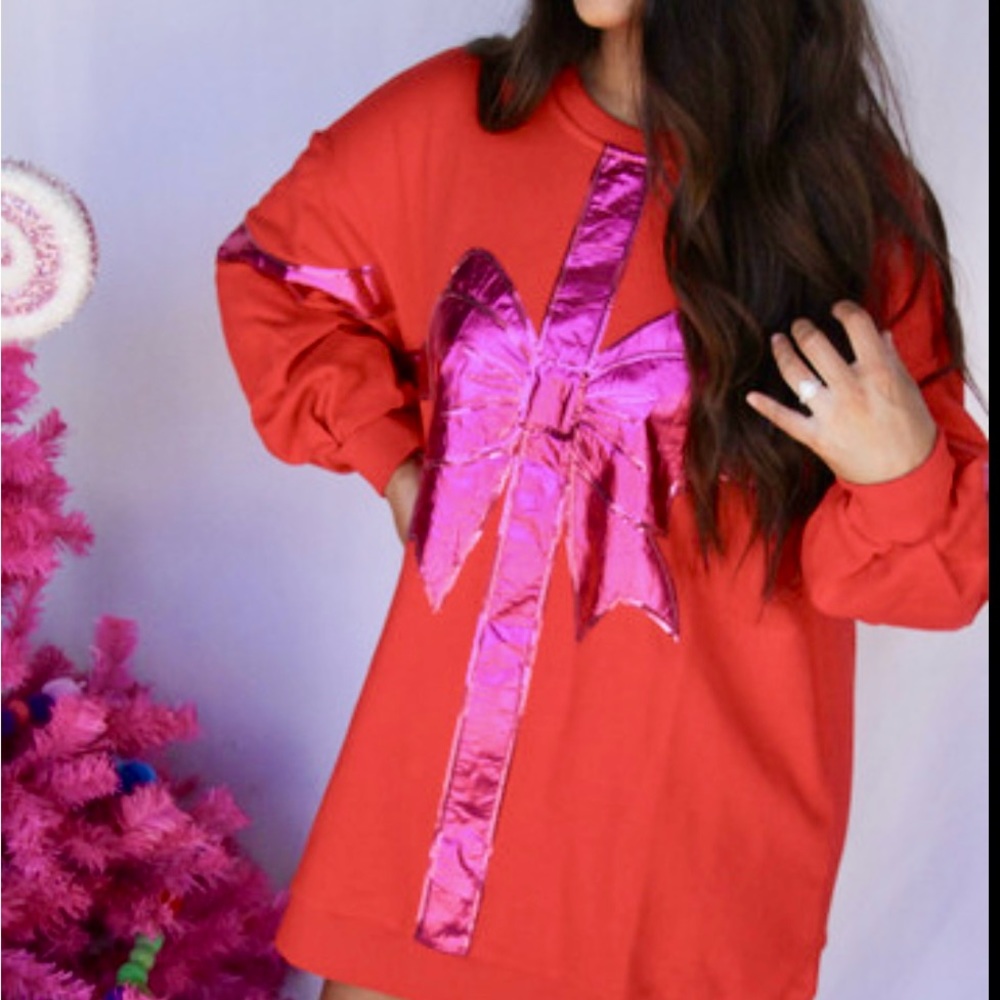 NWT QUEEN OF SPARKLES BOW SWEATSHIRT DRESS/TUNIC - Picture 5 of 8